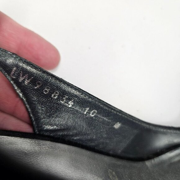 Stuart Weitzman Black Satin Beaded Rosette Peep Toe Slingback Heels Size 10 - Picture 6 of 12
